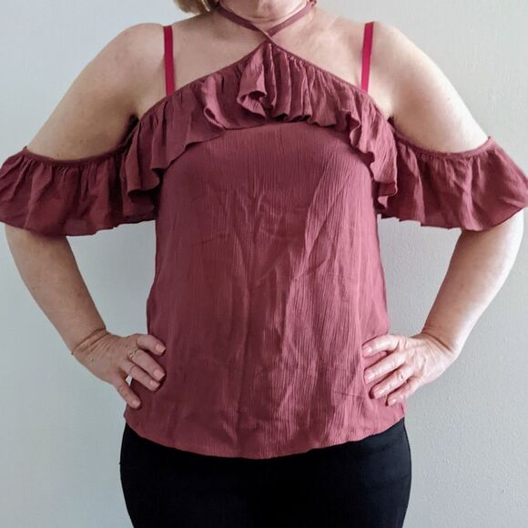 Sexy Flowy Boho Open Shoulder Mauve Top: Size Small - Picture 1 of 5